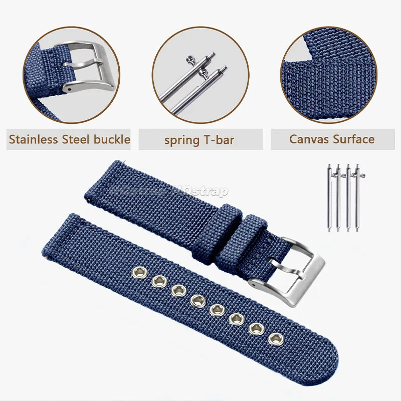 Versatile Nylon Canvas Watch Strap – Soft, Quick Release Sport Wristband