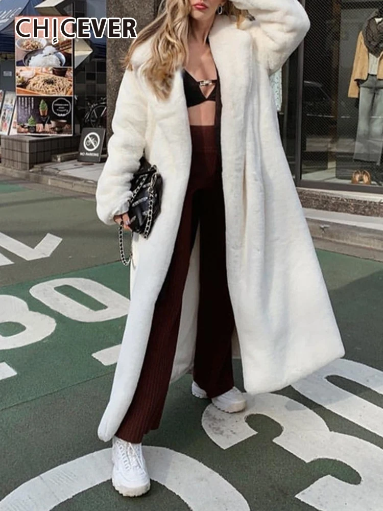 

CHICEVER Casual Loose Solid Coats For Women Lapel Long Sleeve Minimalist Temperament Chic Coat Female Winter Fashion Clothing