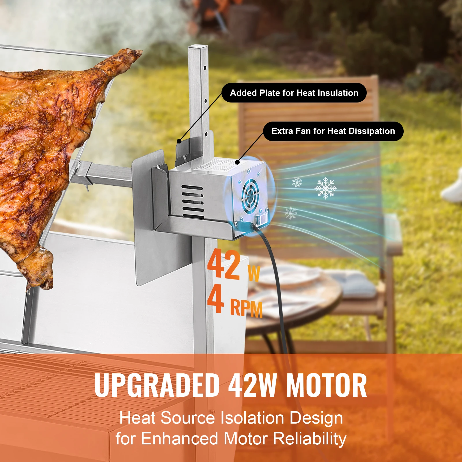 35inch Rotisserie Grill Electric Motor Charcoal Spit Stainless Steel Roaster w/Lockable Wheels for Camping Outdoor rotisserie grill