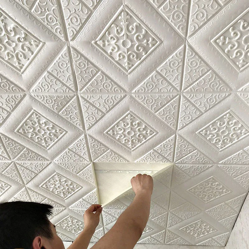 

10Pcs 35cmX35cm 3D Home Wall Tiles Self-Adhesive Stereo Wall Stickers Foam Background Wall Decoration