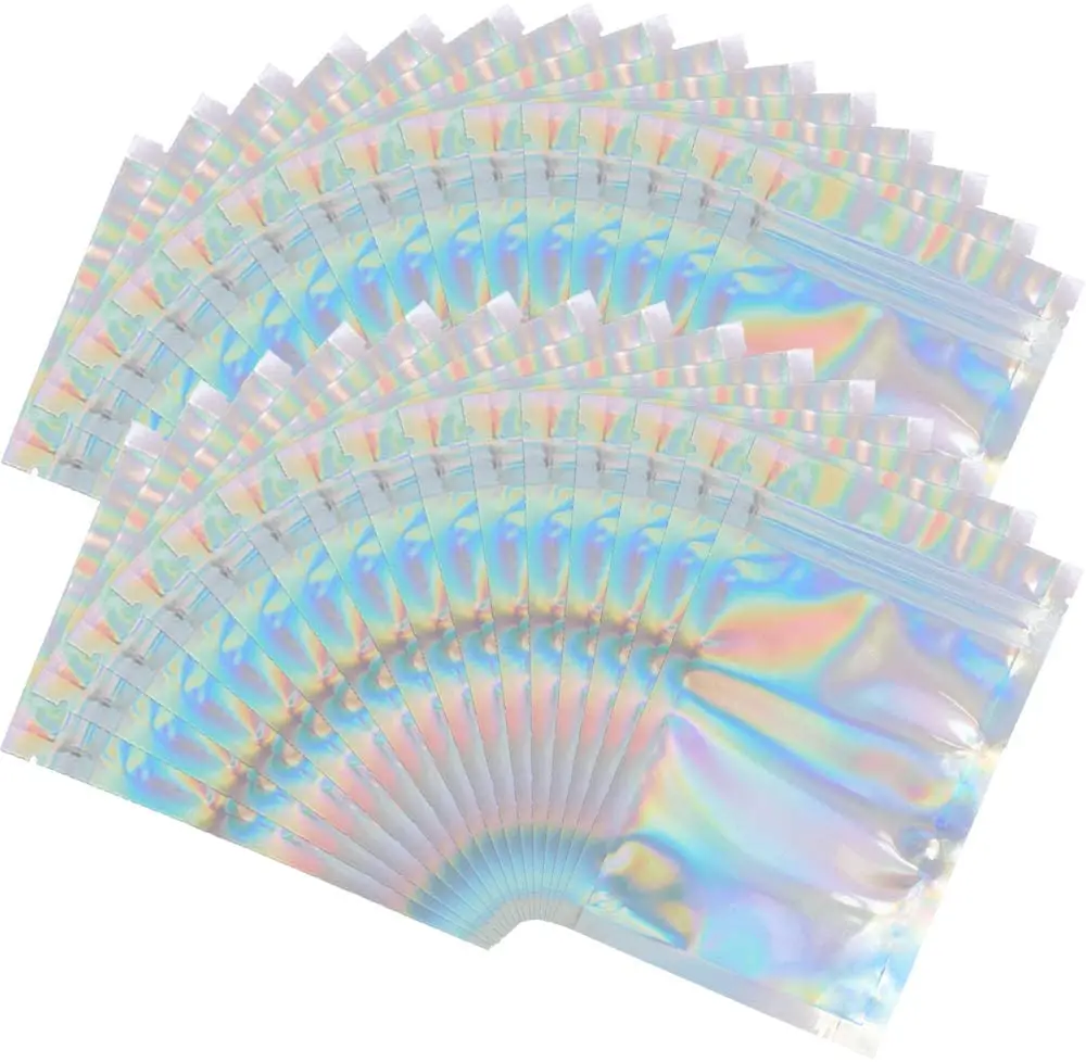 

Holographic Mylar Barrier Bags - 4 X 6" Smell Proof Bags Foil Pouch Ziplock Bags for Flowers, Wax and Concentrates