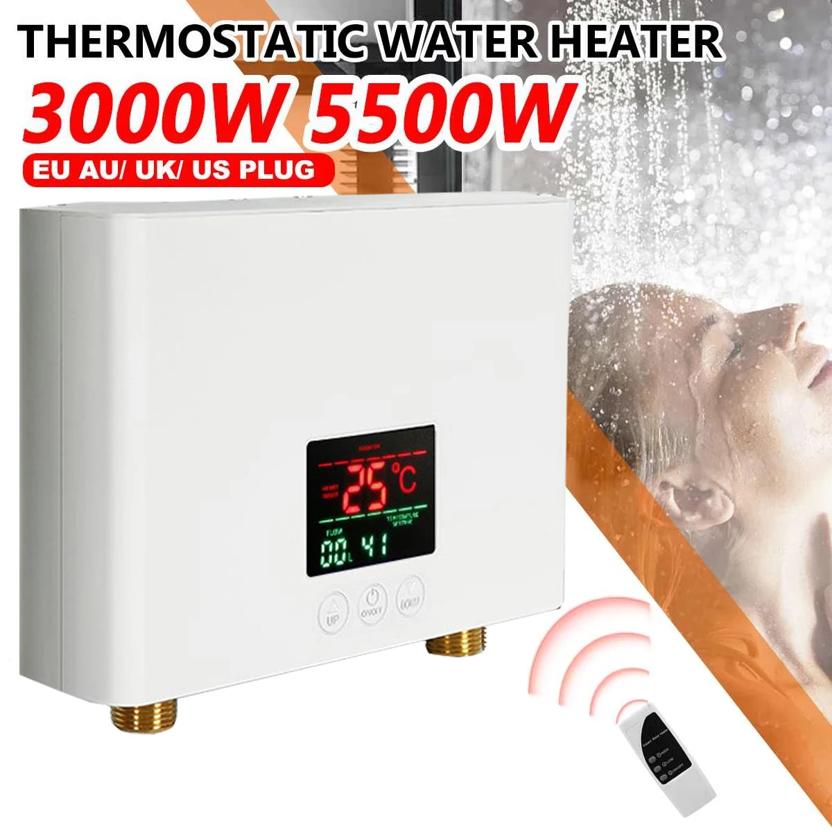 110V 220V Instant Water Heater Kitchen Bathroom Wall Mounted Electric Water Heater LCD Temperature Display with Remote Control 2