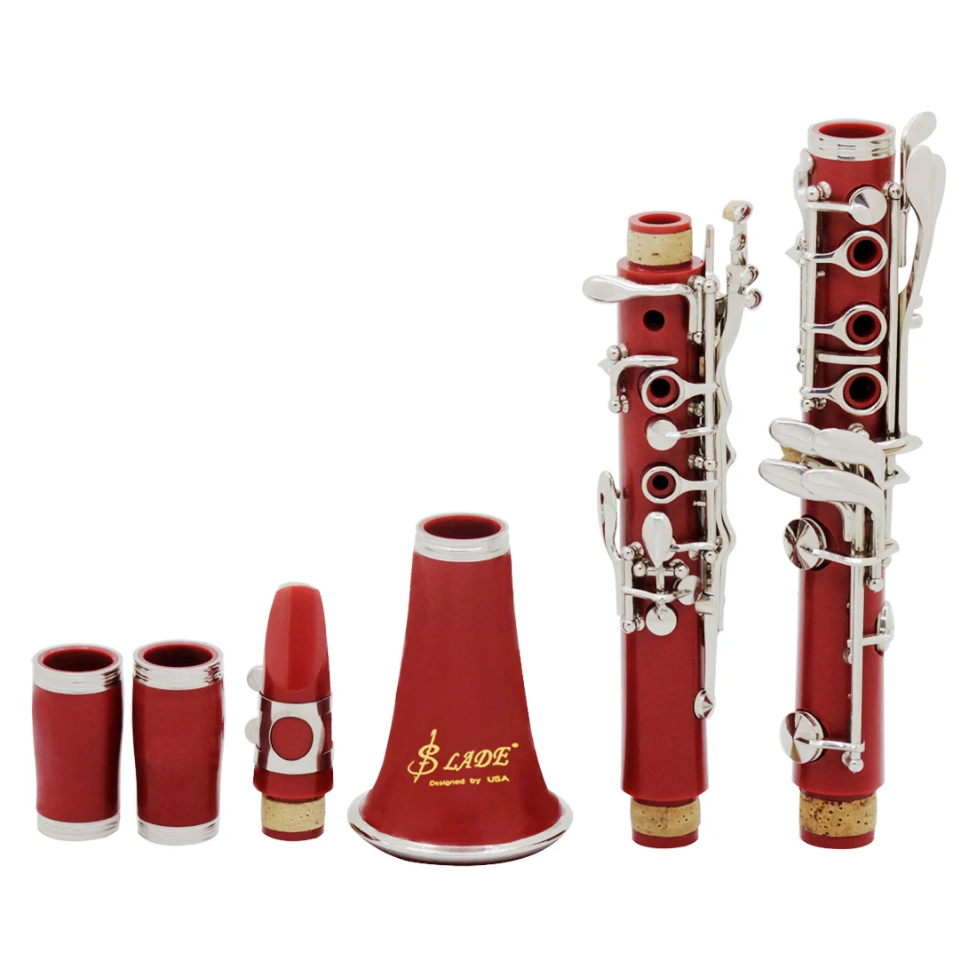 Red Bb Clarinet B-flat Beginner Student Clarinet for School Orchestras Adults with Hard Shell Cleaning Kit Bracket Gloves Parts