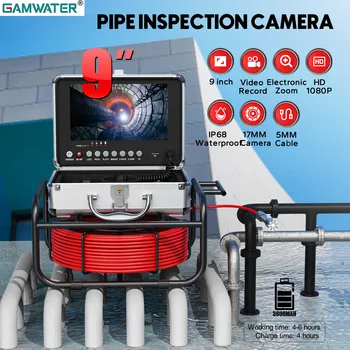 DVR Recording Pipe Inspection Camera 9" Monitor Borescope IP68 17MM Drain Sewer Pipeline Industrial Endoscope With 16G TF Card 1