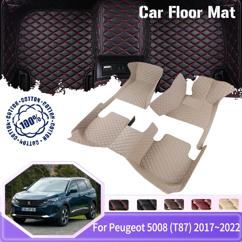 

Автомобильные коврики для Peugeot 5008, T87, MK2, 2017 ~ 2022, 5 сидений, грязеотталкивающий автомобильный коврик, автомобильные аксессуары, интерьер