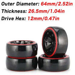 Roue de pneu en plastique dur 64mm, 4 pièces, pour modèle de voiture à dérive 1/10 RC HSP HPI, pièces de rechange, accessoires 