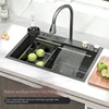 2024 Kitchen Sink 304 Stainless Steel Waterfall Kitchen Sink Black Large Single Bowl With Multifunction Touch Waterfall Faucet 4