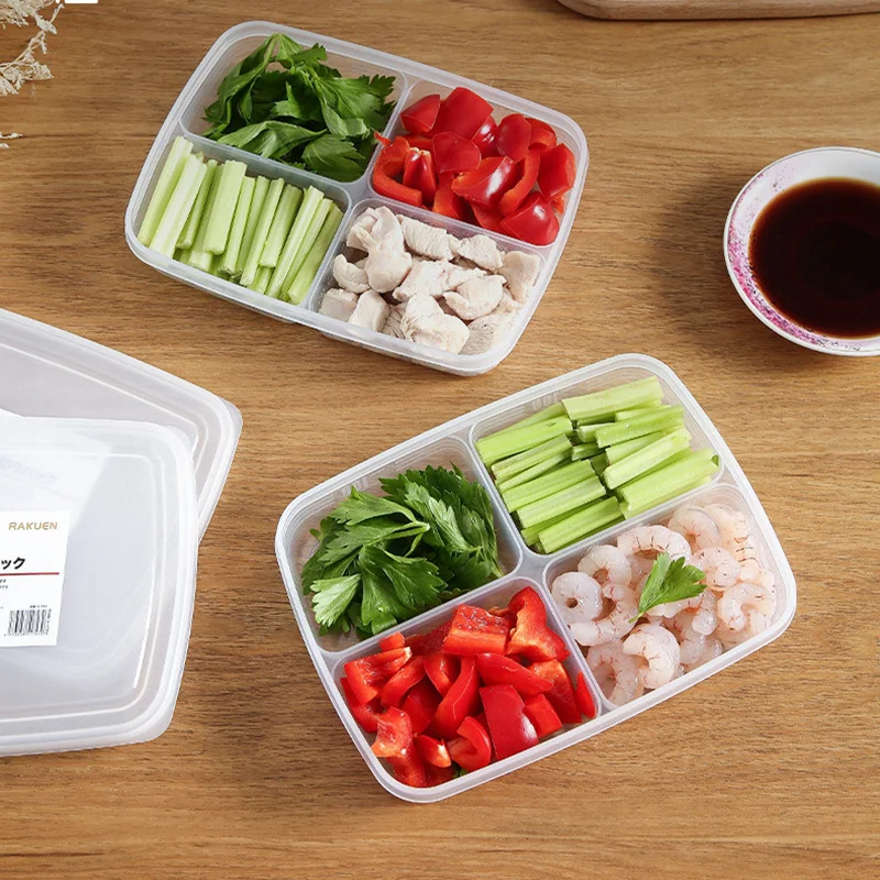 4 Grids Food Fruit Storage Box Portable Compartment Refrigerator Freezer 2