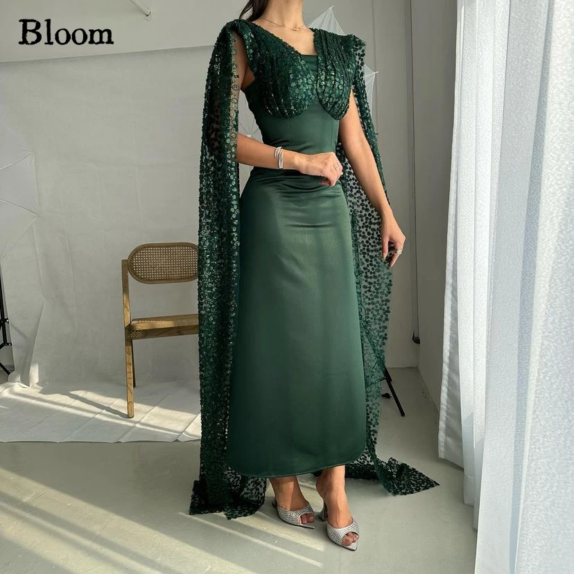 

Bloom Elegant Arabia Dark Green Prom Dresses Shiny Printing Evening Dresses Wedding Party Dress 2024 Arabia vestidos de gala