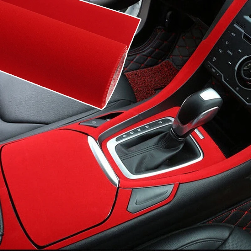Velvet Cloth Self-Adhesive Interior Decoration Decal - Black, Gray, Red (20x148cm)