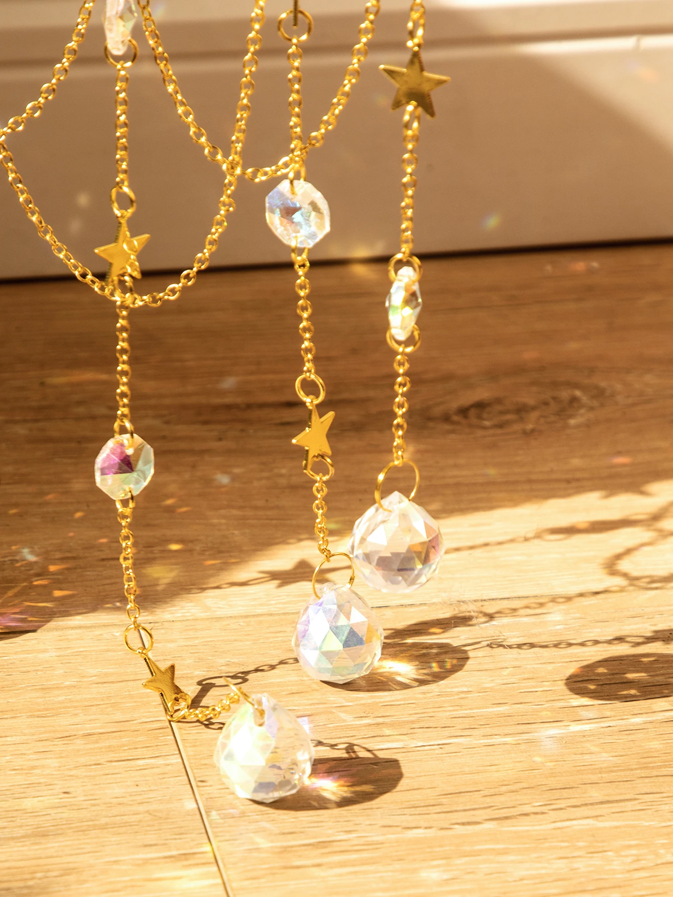 Boho Moon Suncatcher Stained Glass Crystal Sun Catcher Bedroom Pendant Prism Rainbow Maker Teardrop Chandelier Garden Decoration