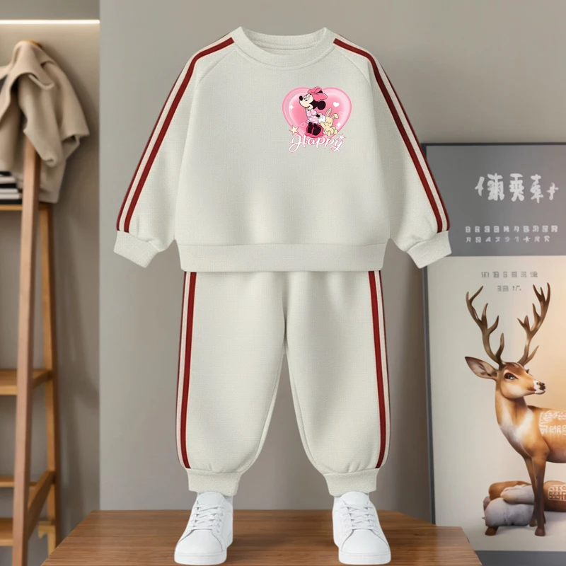 مجموعة هوديز أنيقة للفتيات من ديزني لربيع 2026، طقم أطفال من قطعتين بأكمام طويلة وبنطلون، بدلة رياضية كاجوال للأطفال