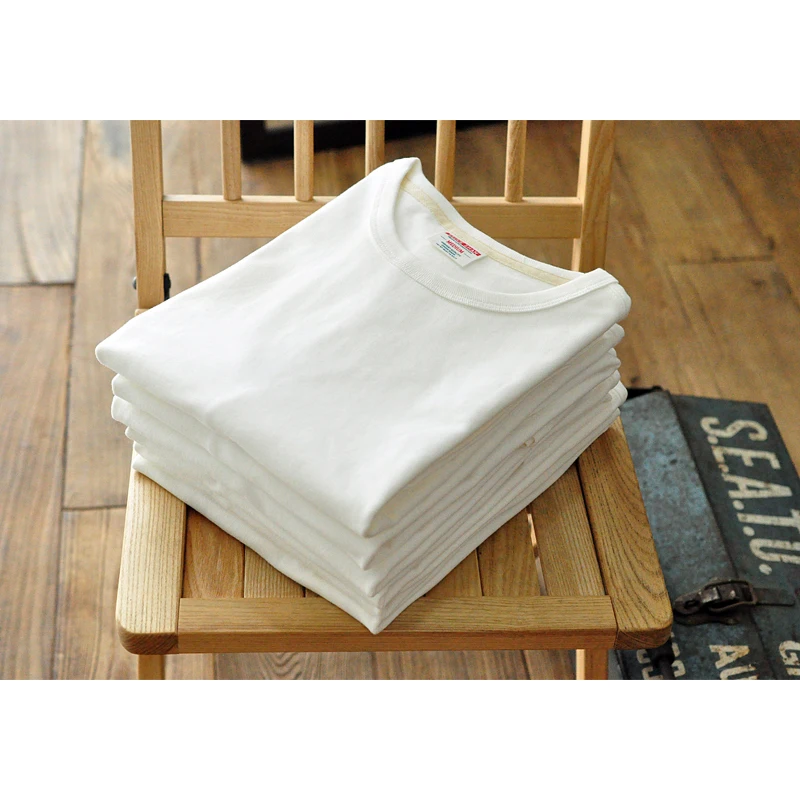 Thiened Cotton ort Sve T-irt for Men Retro Base Layer Tee Needle Brand SauceZhan round Ne Youth Trend Summer Wear
