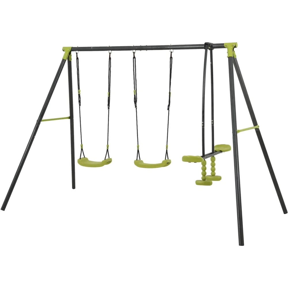 children metal swing set 440lbs for outdoor playground three seat swing black and green 3