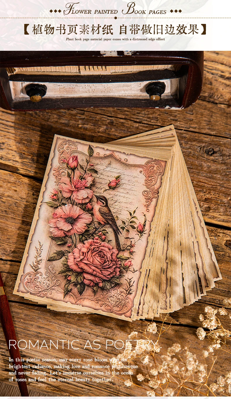Yoofun 30 Blatt Collage Dekor Material Papier Blume gemalt Buchseiten Vintage Pflanze kreative DIY Junk Journal Scrap booking DIY – Detail 4