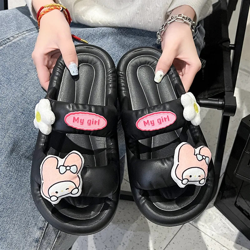 

Симпатичные цветные тапочки с героями мультфильмов, декоративные мелодии, летняя Домашняя одежда, уличные удобные шлепанцы на толстой подошве для девочек