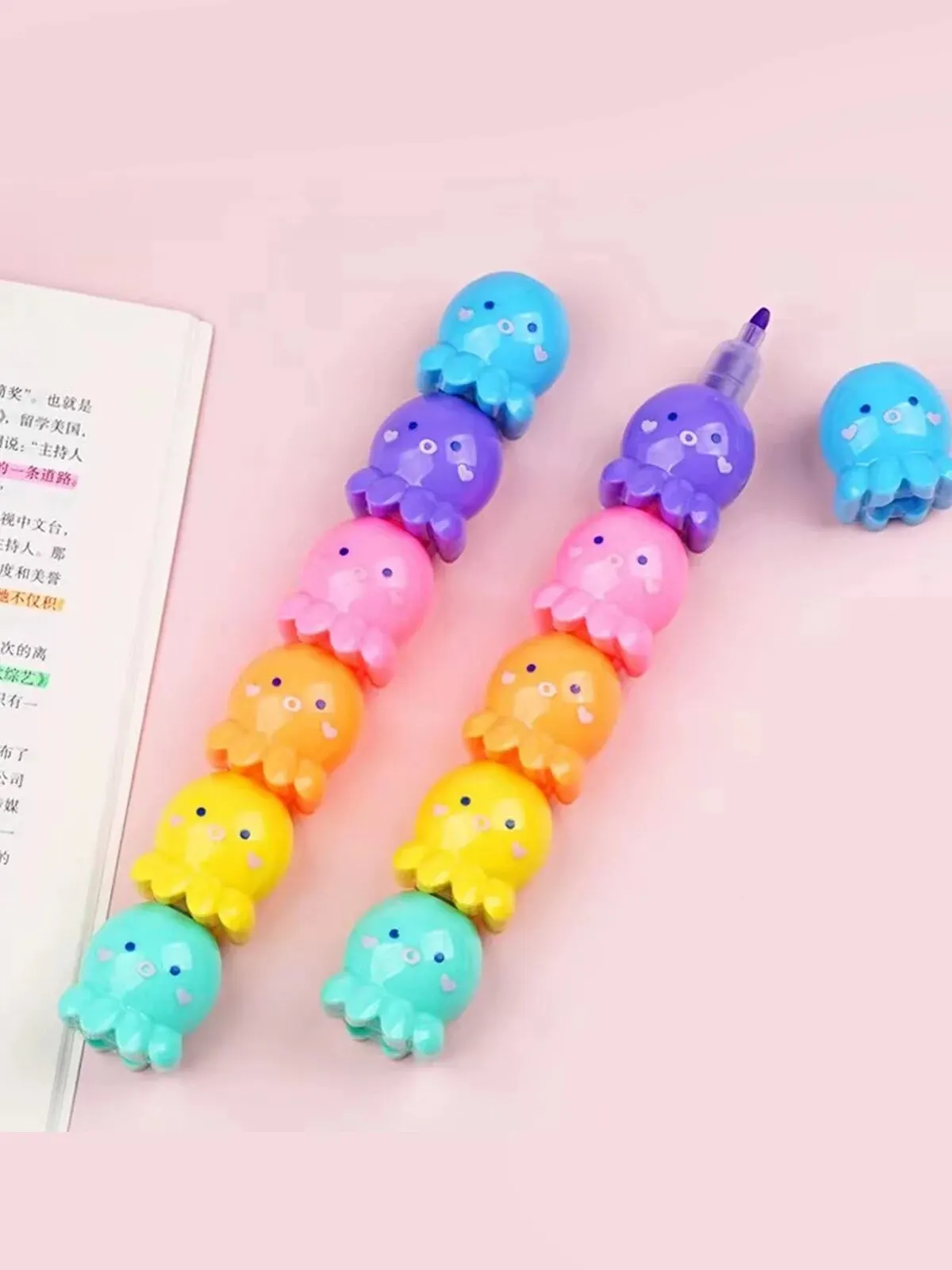 학교 및 사무실용 귀여운 문어 하이라이터, 수채화 하이라이터 및 그래피티 마킹, 5 가지 색상