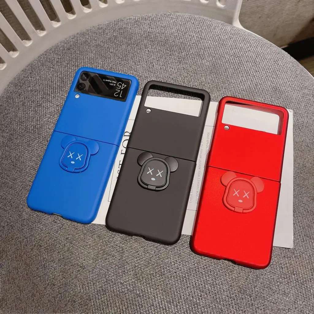 Custodia Per Telefono Con Supporto Per Orso 3D Carino Per Samsung Galaxy Z Flip 5 Z Flip 4 Z Flip 3 Custodia A Catena A Mano Z Flip 5G Cover Pieghevol