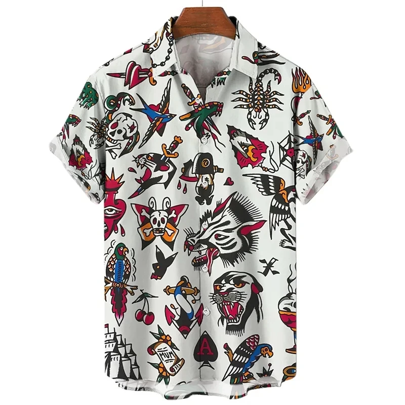 thumbnail image 1 of Camisa con estampado 3D de temática de humanidades para hombre y mujer, informal, de manga corta, con solapa y botones, camiseta de gran tamaño para hombre, 1 of 5