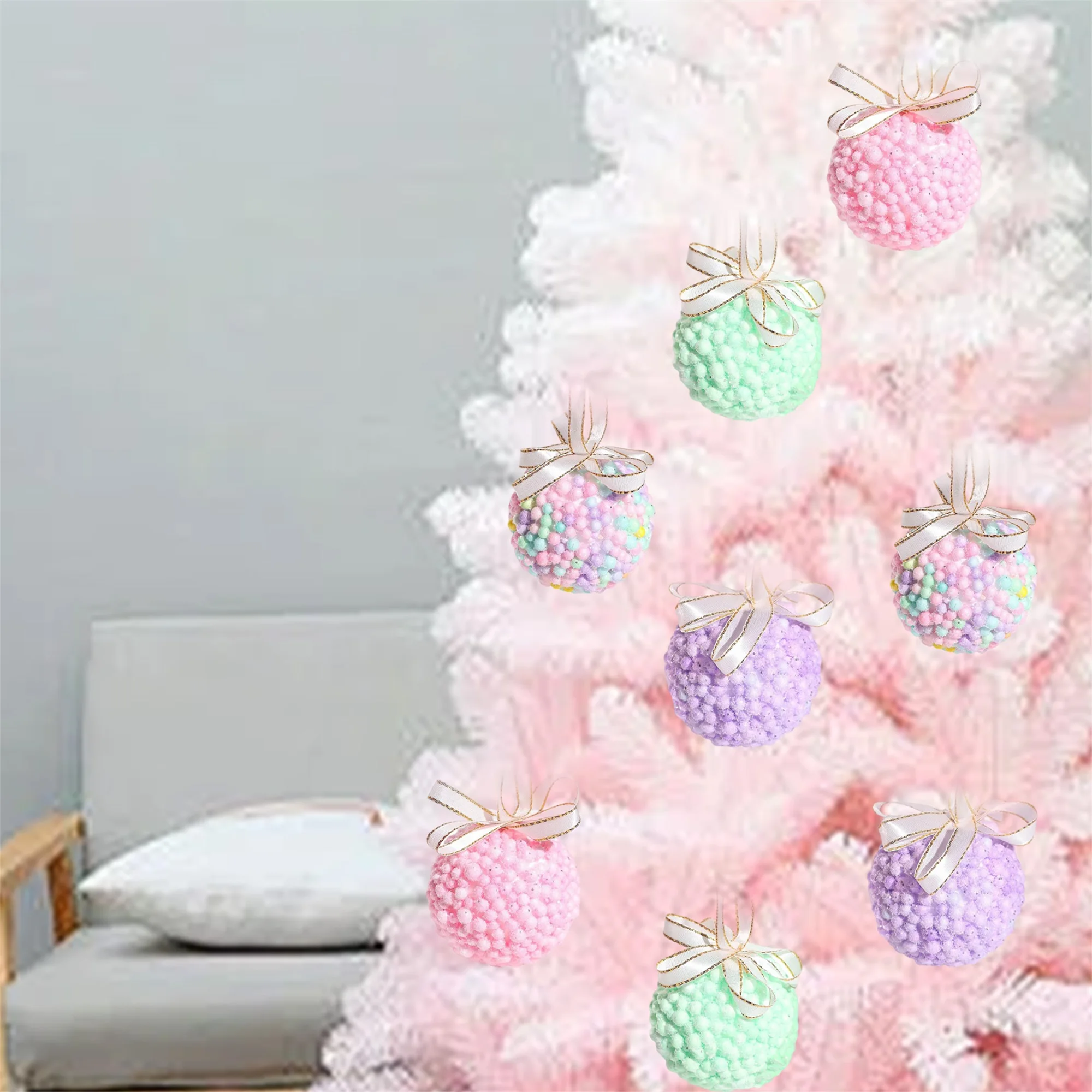 Set of 6 Glittery Christmas Ball Ornaments with Sparkling Rhinestone Accents - Festive Holiday Tree Decorations for Xmas