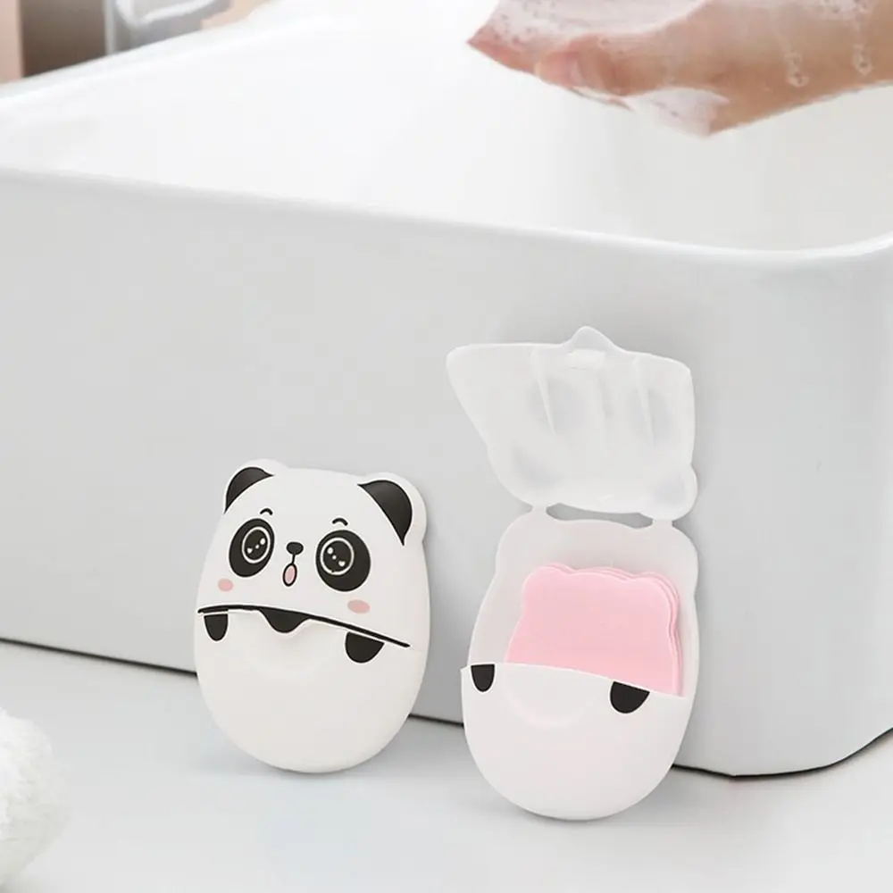 

Fragrant Tablets Paper Soap Mini Boxed Soap Scented Slice Disposable Soap Flakes Panda Shape Hand-washing Cleaning Soaps Kids