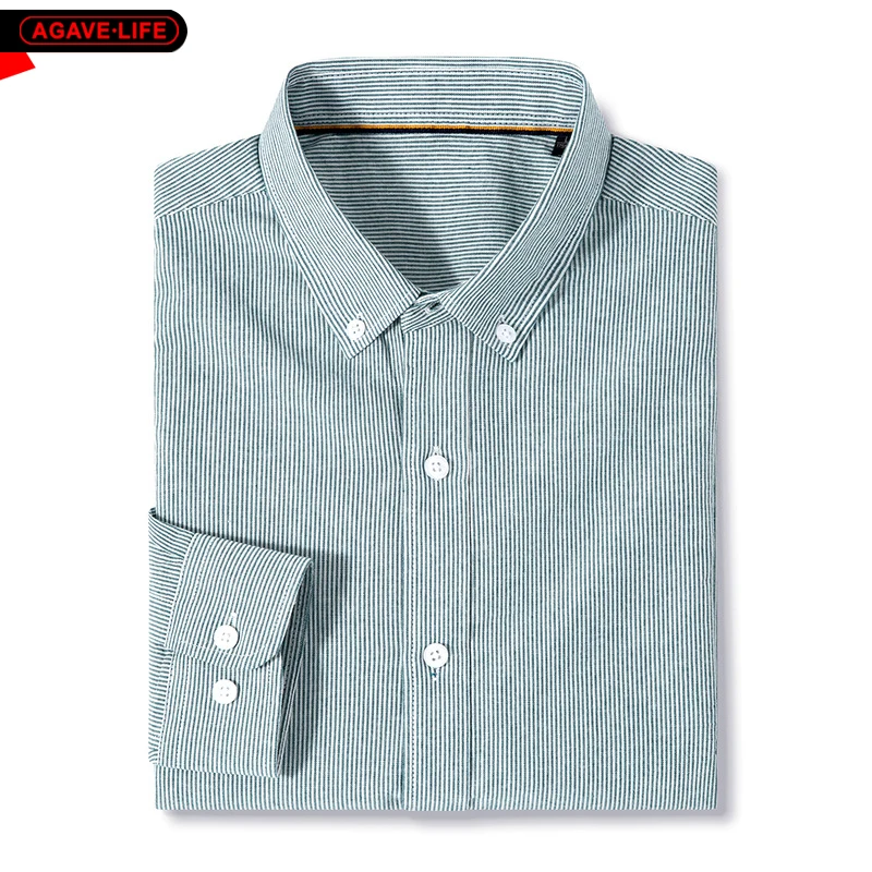 

Spring Autumn Business Men Shirts Oxford Spinning Long-sleeved Shirts Men's Pure Cotton Casual Jacket Men British Striped Shirt