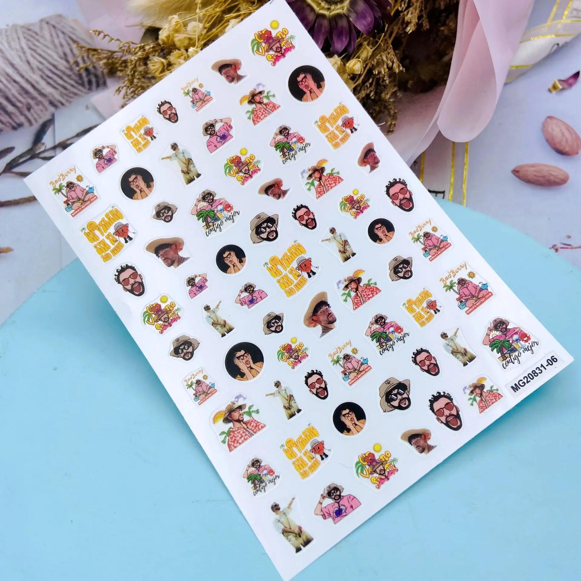Japanese Style DIY Thin Traceless Nail Stickers Bad Bunny Serious Glue Dry Nail Decals Nail Art Manicure Nail Decorations Gifts 5