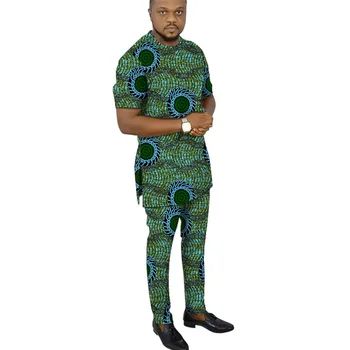 Set da uomo di moda africana Completi a maniche corte Top Pantaloni applicati Stampa nigeriana Tailleur pantalone maschile Abiti da festa personalizzati 1