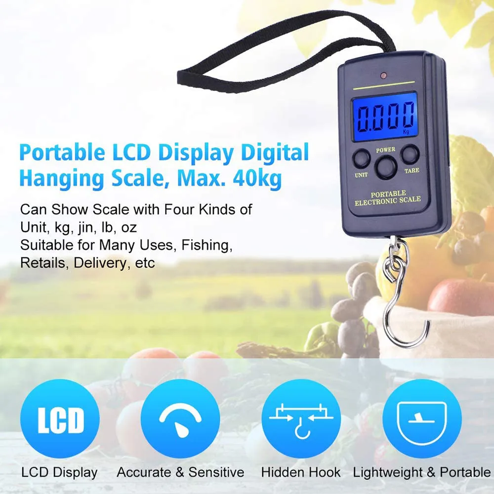 40kg/10g Elettronico Appeso Pesca Bagagli Da Viaggio Balanca Portatile Mini Cucina Digitale Pratico Tasca Peso Gancio Scala - Foto 8