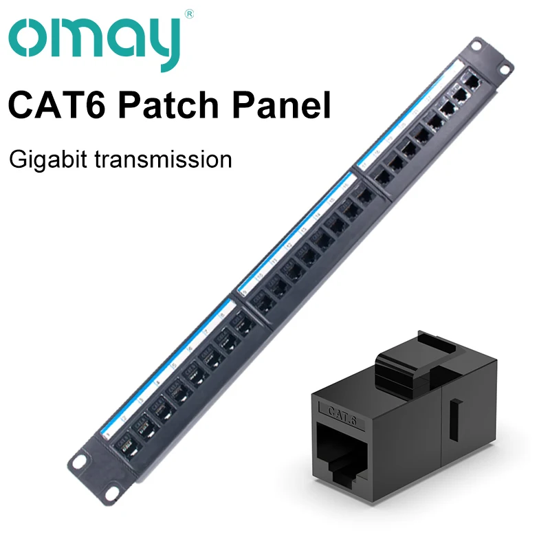 

24 Port CAT6 Through Coupler Patch Panel RJ45 Network Cable 19in 1U with Back Bar Rackmount CAT6A UTP Keystone Jack