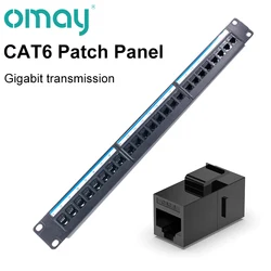 24 Port CAT6 Through Coupler Patch Panel RJ45 Network Cable 19in 1U with Back Bar Rackmount CAT6A UTP Keystone Jack