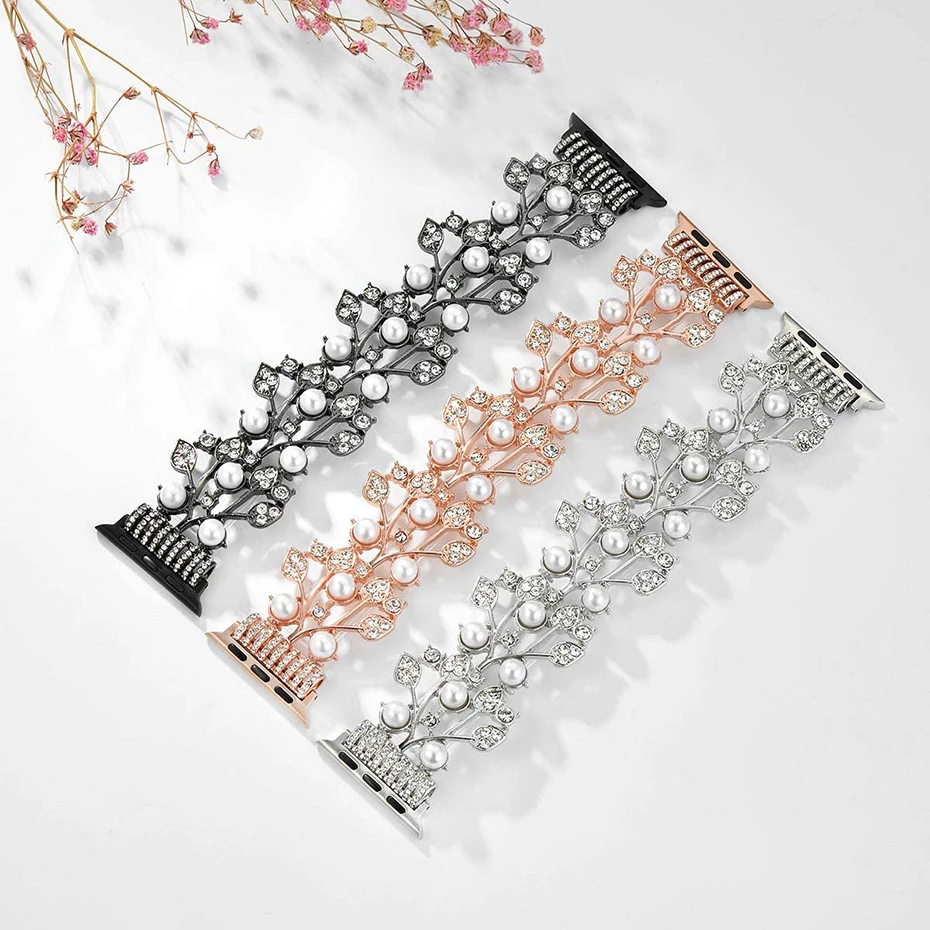 Jewelry Diamond Strap For Apple Watch Band 45mm 41mm 44mm 42mm 40mm Elastic Pearl Beaded Bracelet iWatch Ultra 8 7 6 5 4 SE Belt