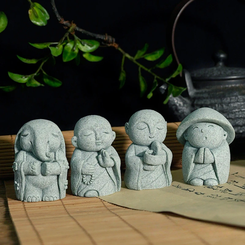 Buddha Jizo Stone Statue Sculpture Feng Shui Praying Monk Collectible Figurine Fish Tank Aquarium Tea Pet Office Home Decoration 2