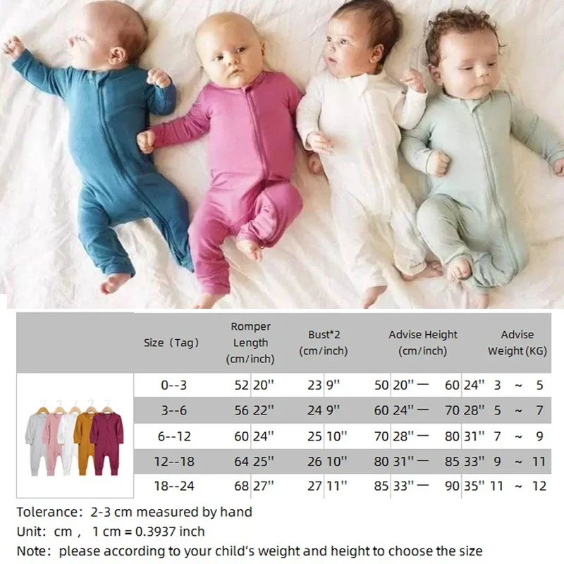 New Baby Romper Bamboo Fiber Baby Boy Girl Clothes Newborn Zipper Footies Jumpsuit Solid Long-Sleeve Baby Clothing 0-24M Pajamas images - 6