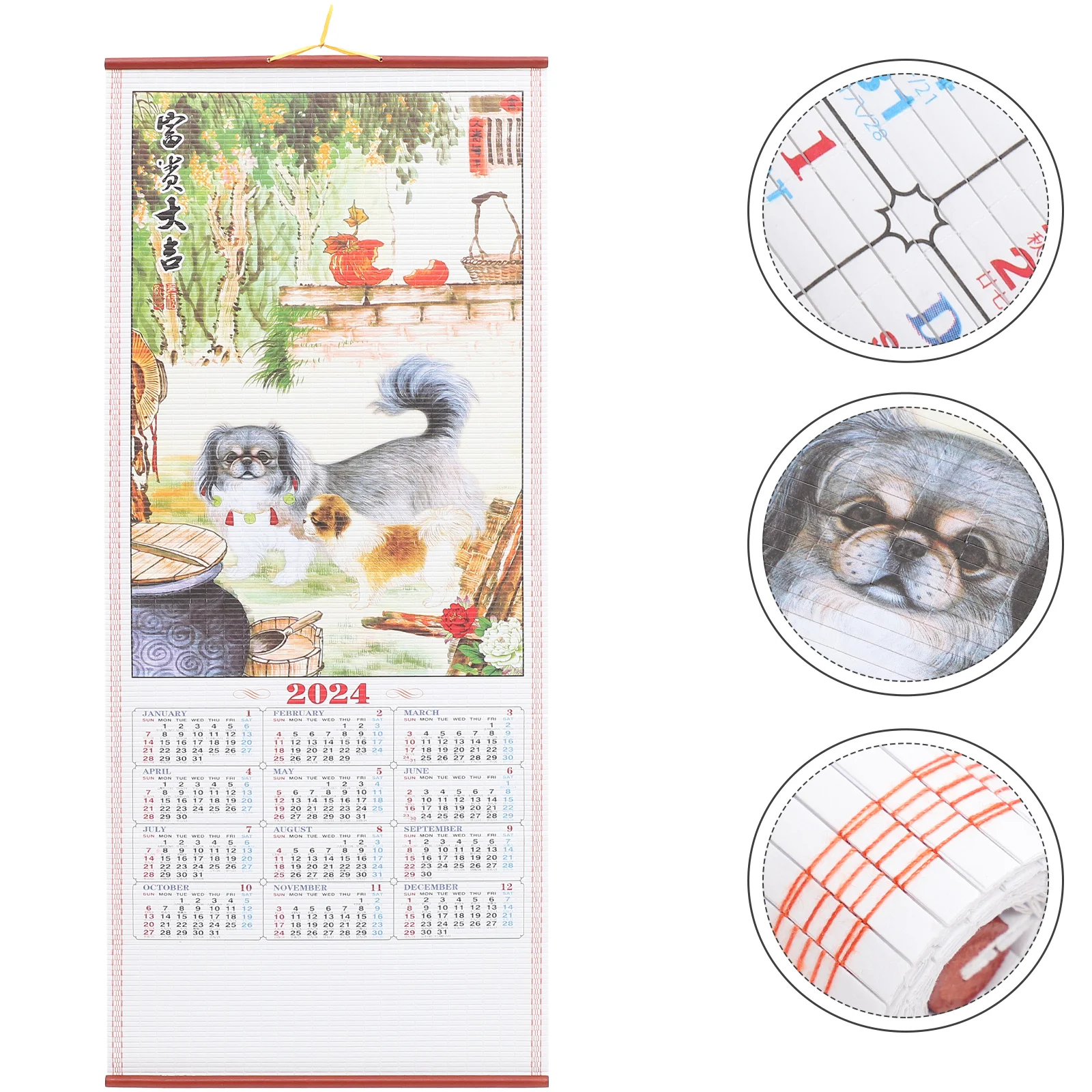 

2024 Chinese Wall Scroll Calendars Year The Dragon Calendar Lunar Yearly Imitation Rattan Scroll Calendar Spring Festival