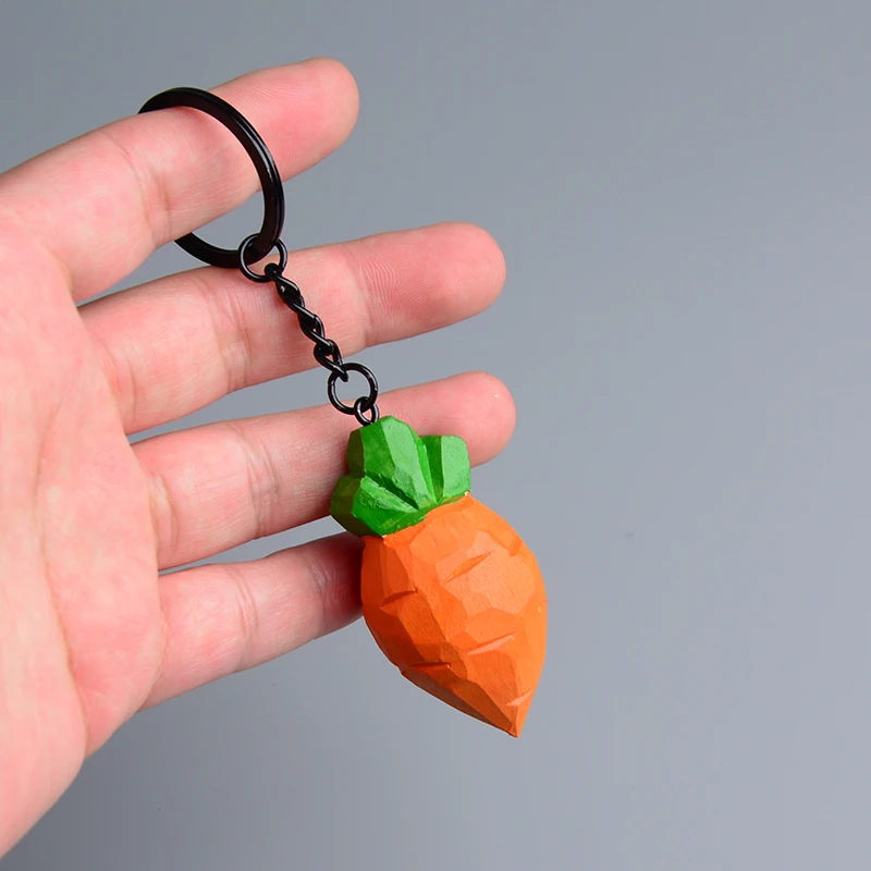 

Cute Carrot Creative Handmade Wooden Carving Keychain Model Children Keychains Gift for Women Kids Bag Pendant Key Ring Toys