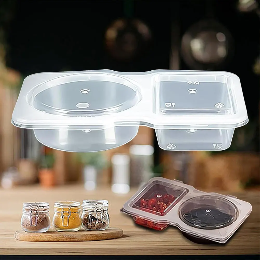 Portable Snack Containers Double Compartment Clear Seasoning Box Leak Proof Sealed Plastic Portion Cup Home Kitchen Accessories