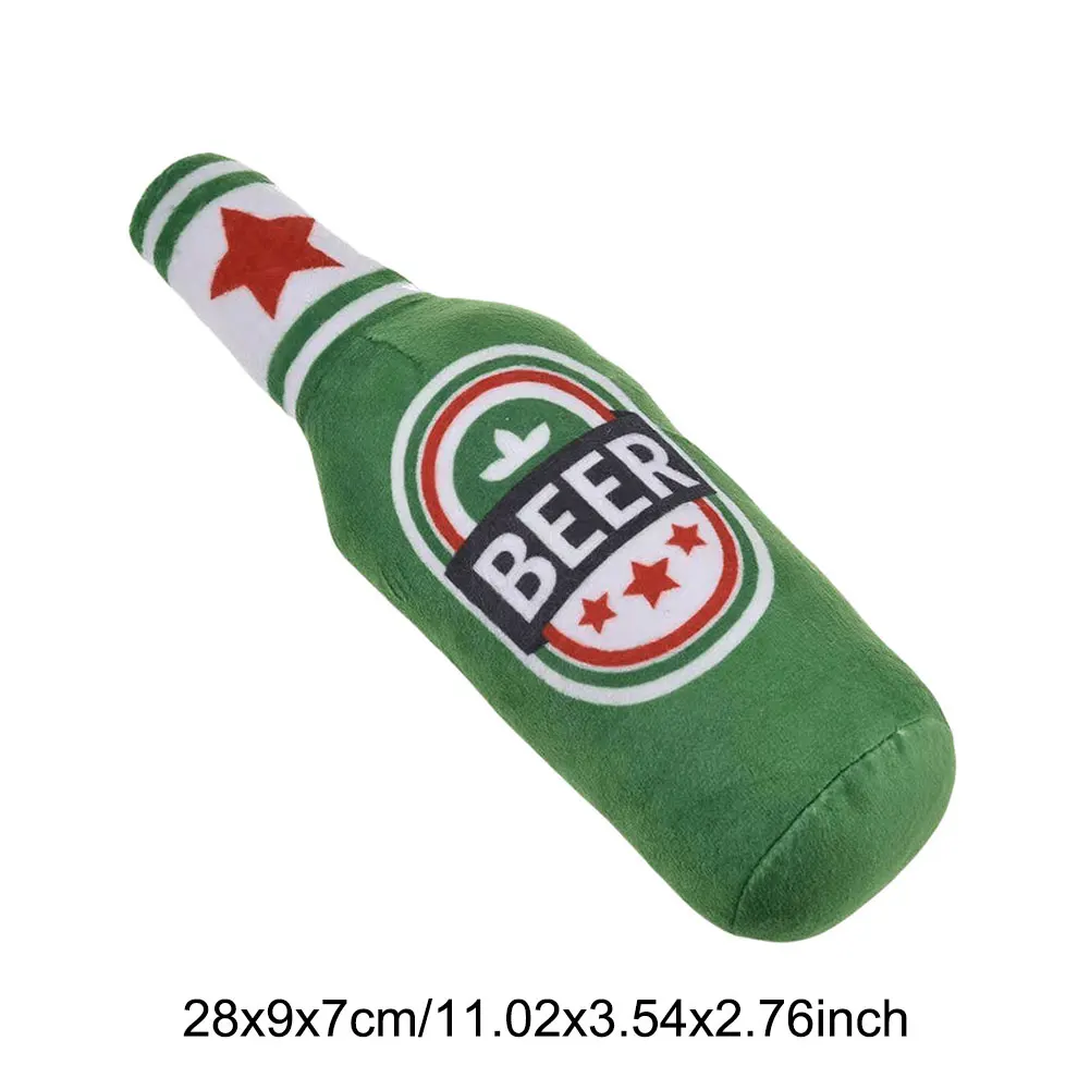 Beer Bottle Squeaky Dog Toy Wine Bottle Plush Dog Toy Teeth Cleaning Squeaky Dog Chew Toy Soft Beer Bottle Shape Toy for Puppies 6