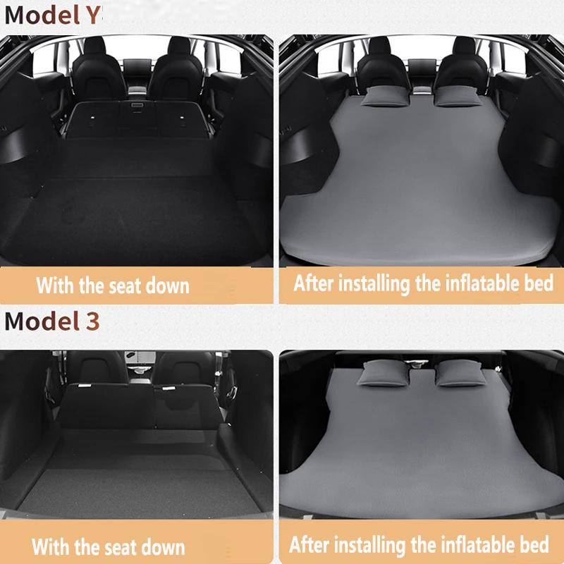 Car Self-inflating Mattress Tesla Model Y /3 Special Car Mattress Suede Fabric Car Trunk Travel Bed Camping Portable Folding Bed