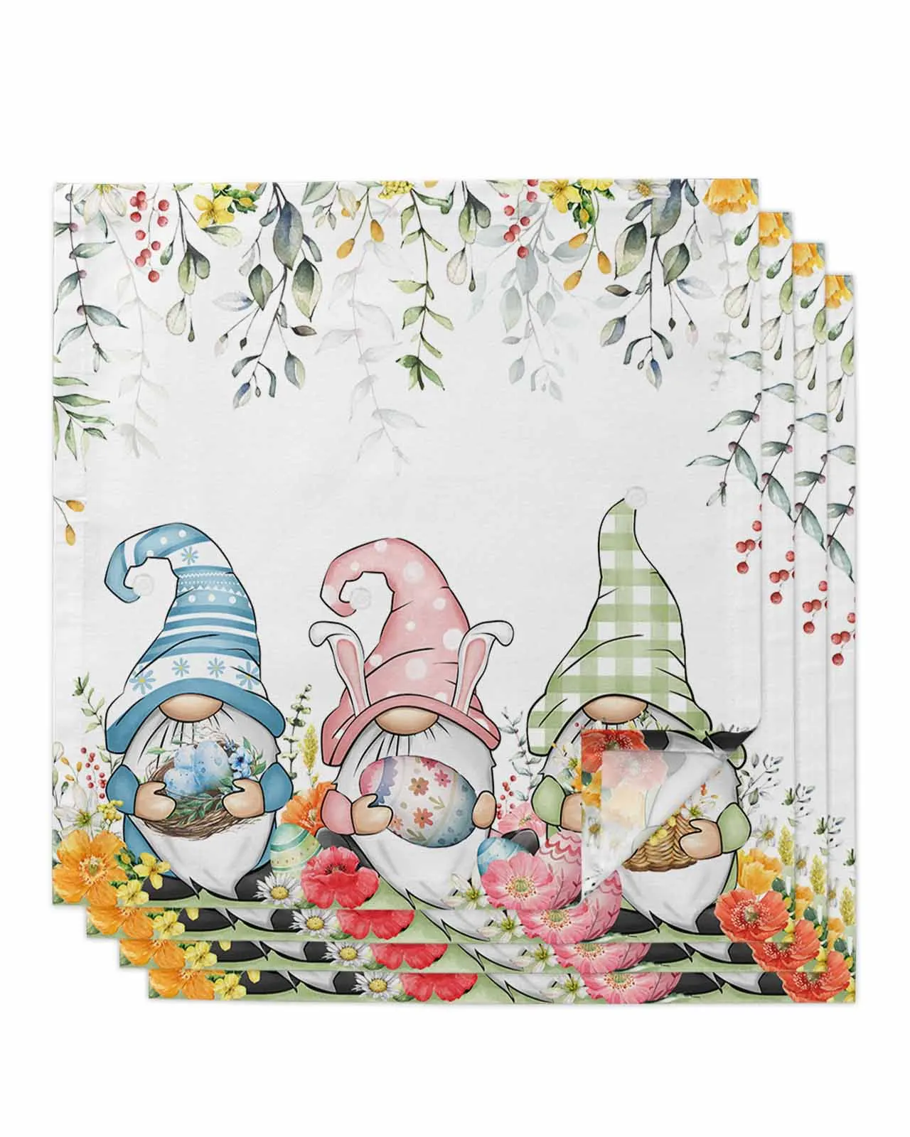 

4pcs Spring Flowers Easter Eggs Dwarf Table Napkins Cloth Set Kitchen Dinner Tea Towels Table Mat Wedding Decor Napkins