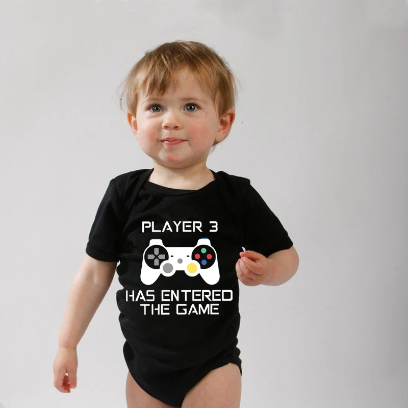PLAYER 3 Newborn Romper Casual Short Sleeves Baby Boy Clothes Bodysuits Cartoon Graphic Toddler Girls Jumpsuits 3