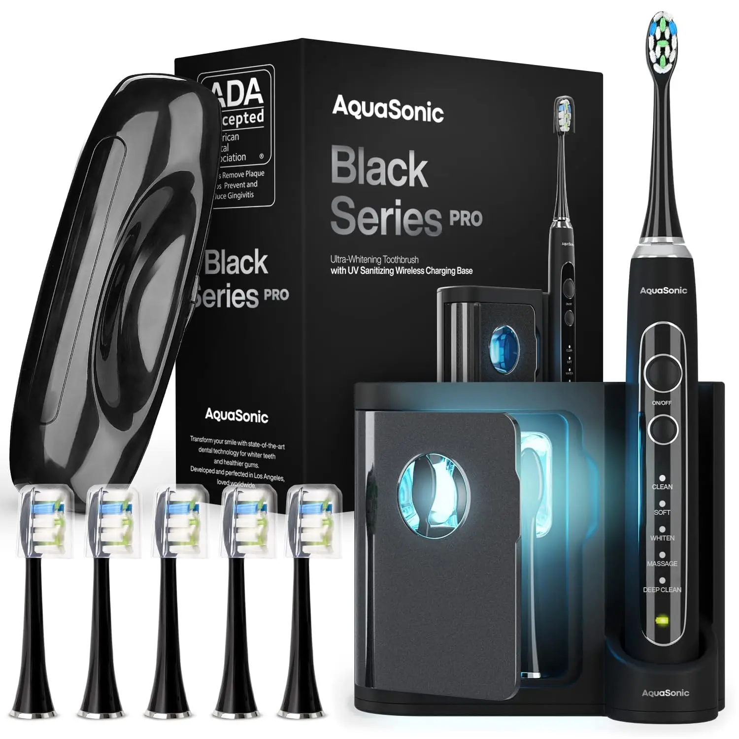 Toothbrush w UV Sanitizing Base &ndash; 5 Modes & Smart Timers &ndash; Premium Travel Case