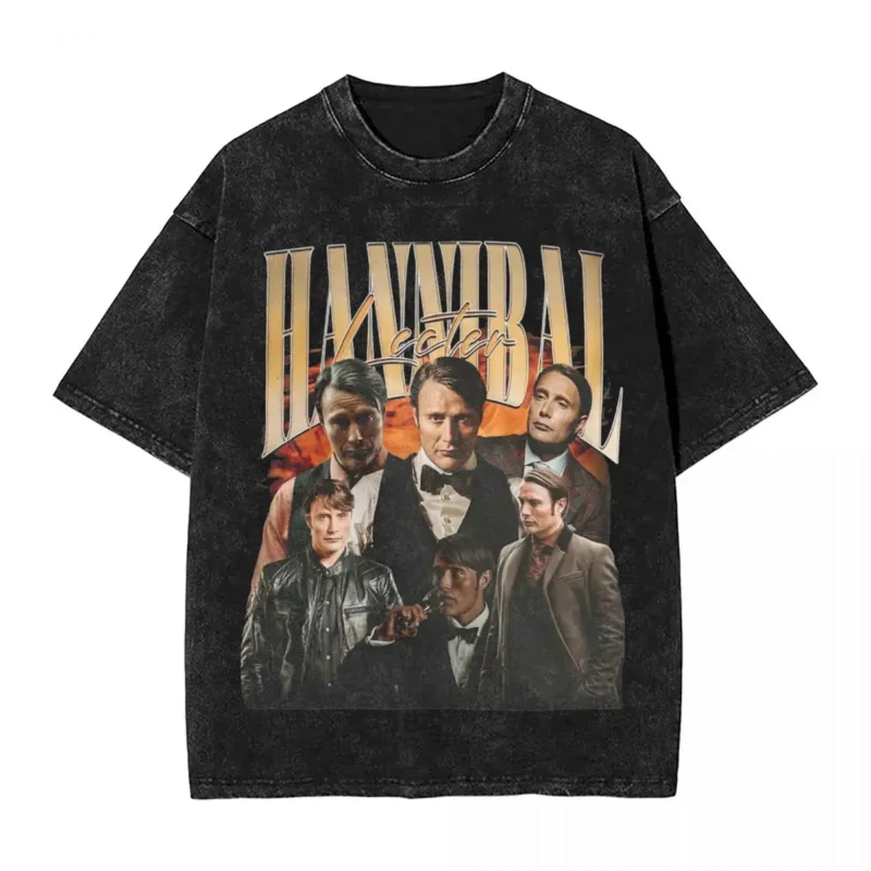 

Винтажная хлопковая Футболка с принтом Hannibal lecmads Mikkelsen