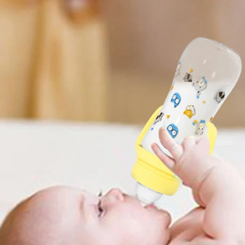 250ml Silicone Baby Bottle 2 Handles Cartoon Pattern Feeding Bottle Infant Newborn
