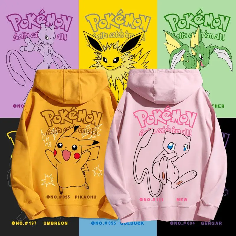 

Pokemon Pikachu Cartoon Hoodie Kawaii Anime Peripheral Couple Pure Cotton Hooded Sweater Fashion Mew Charizard Printing Coat