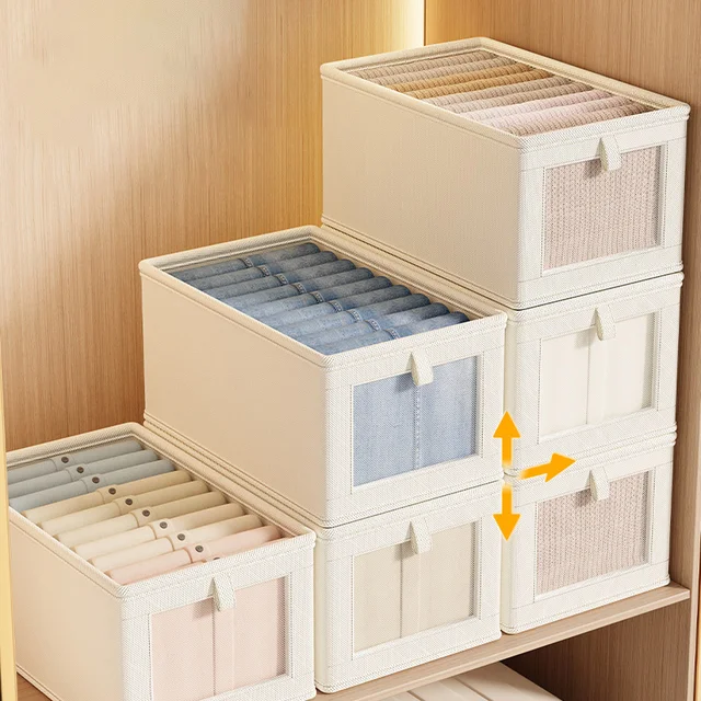 Boîte de rangement pliable pour vêtements, avec couvercle, boîte de rangement pour sous-vêtements, chaussettes, organisateur de garde-robe anti-humidité et anti-poussière 4