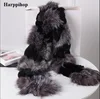 Harppihop silver fox fur black color New Fox fur c/w rex rabbit fur scarf wrap cape shawl best Christmas gift birthday gift 1