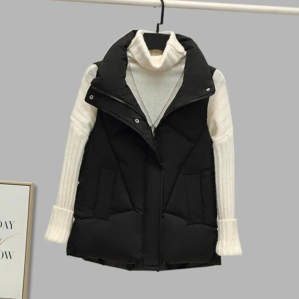 

Women Waistcoat Thickened Padded Women's Winter Vest Coat Warm Stand Collar Waistcoat with Zipper Closure Pockets Breathable