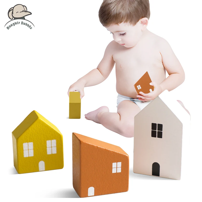 

Wooden House Blocks Toy for Kids New Montessori Creative Educational Toys Colorful Imaginative Blocks Children Room Decorations