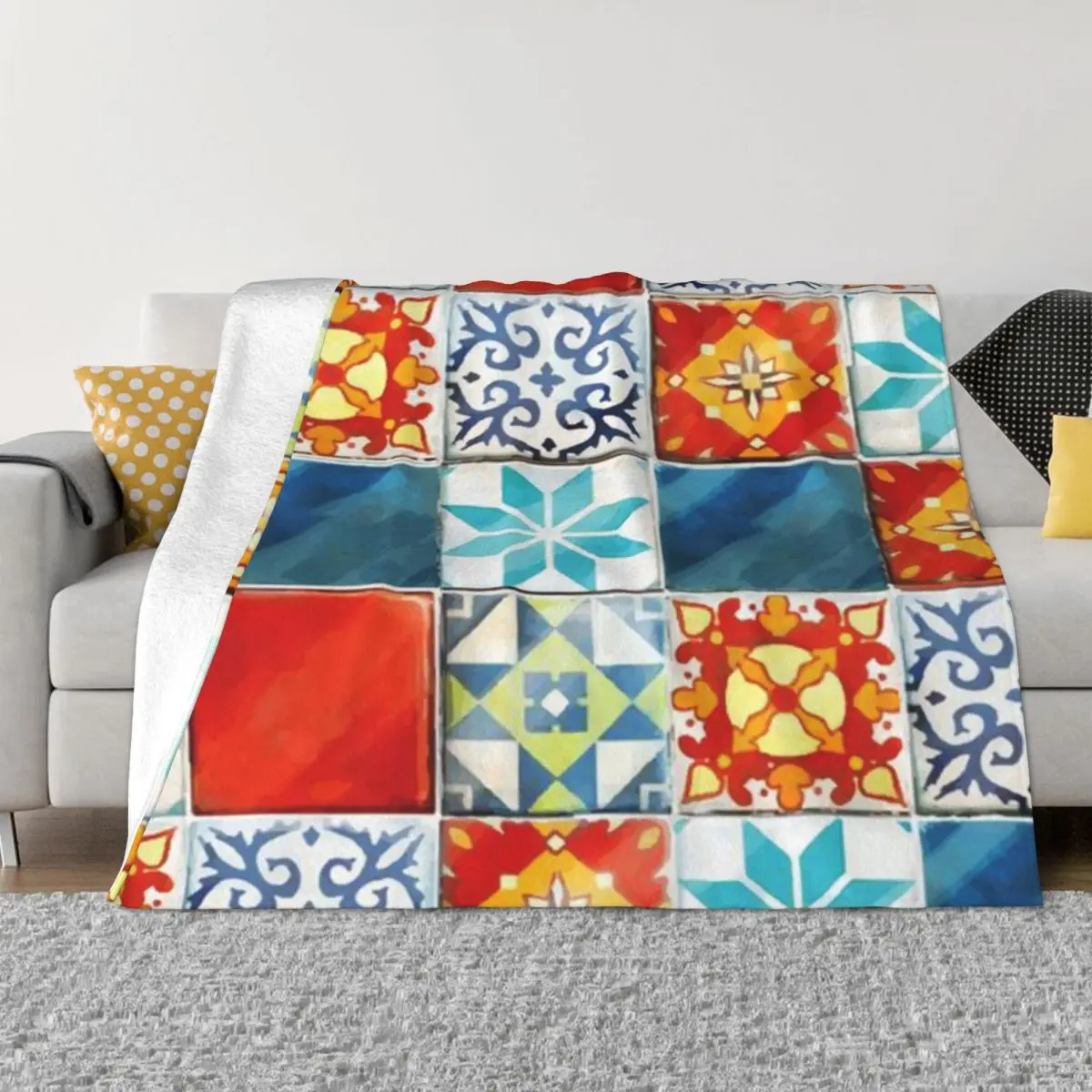 Piastrelle Colorate Azulejos Di Azul Gioco Da Tavolo Una Coperta In Micro Pile Ultra-Morbida